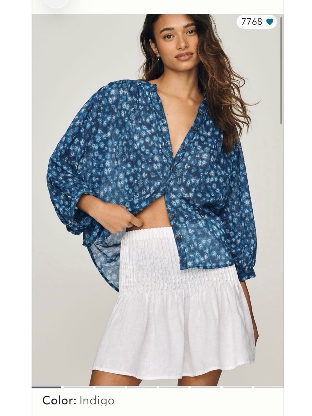 Anthropologie Indigo Floral Button-Front Blouse - Women's Top